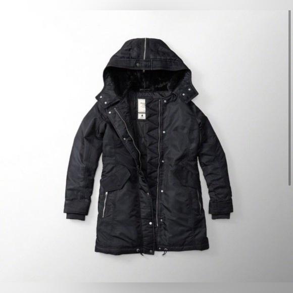 Abercrombie & Fitch S Black water wind resistant Luxe Nylon Parka Winter Coat - Picture 5 of 15
